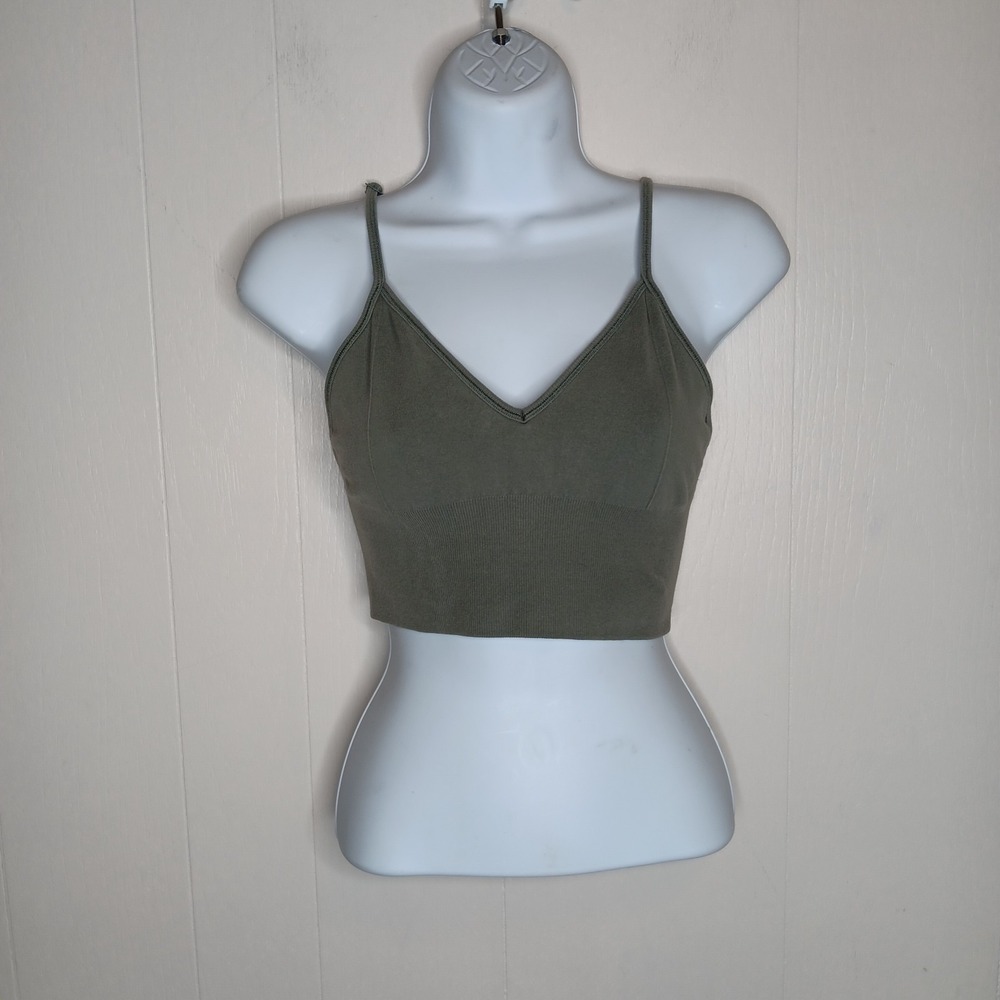 Alo Yoga Delight Bralette Sports Bra M Olive Green Longline Seamless Low Impact - Picture 2 of 7